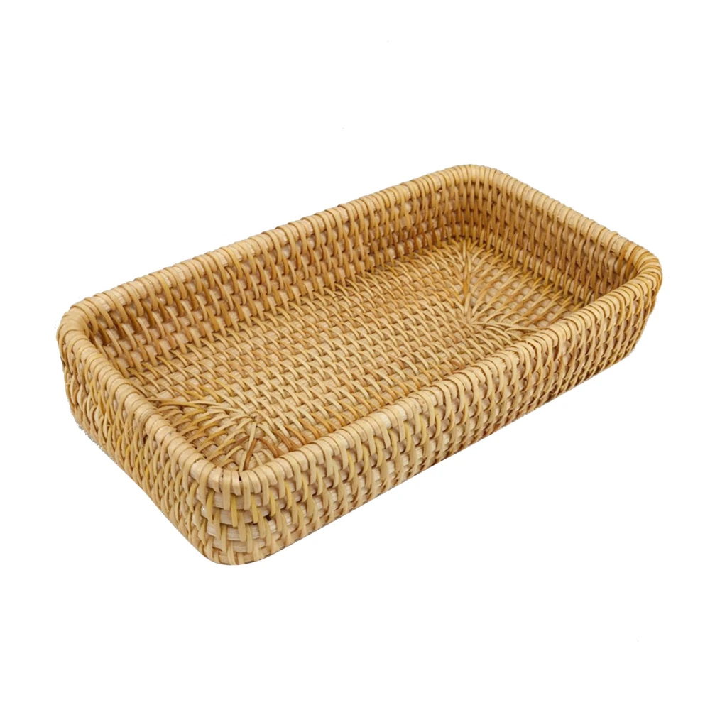 Rattan Tray Tabletop Organization Hand Woven Snack Storage Basket Multifunctional Serving Tray S