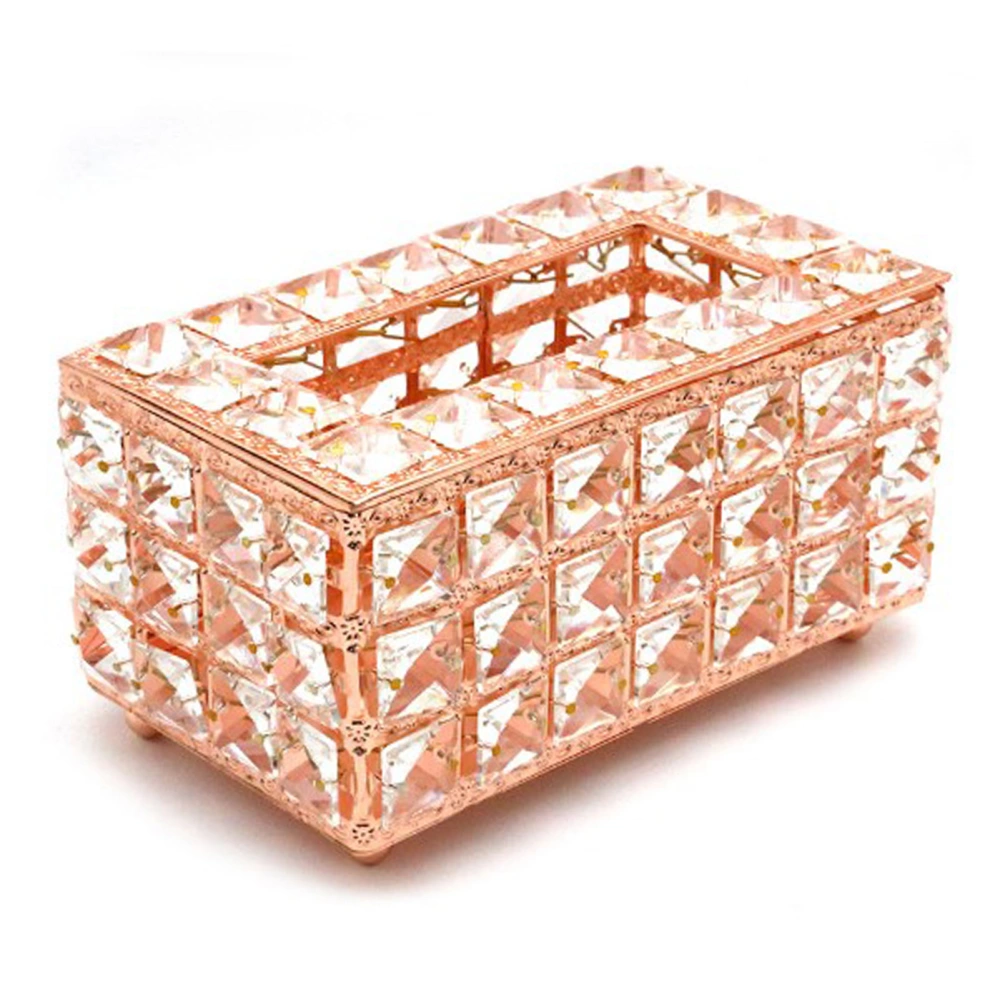 Tissue Dispenser Light Luxury Napkin Storage Box Metal Crystal Glass Tissue Holder for Home