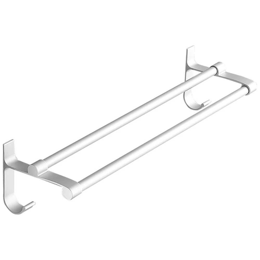 Silver White Double Rod Bar Towel Rack Aluminum No Punching Bathroom Wall Mounted Towel Hanging Shelf 60cm