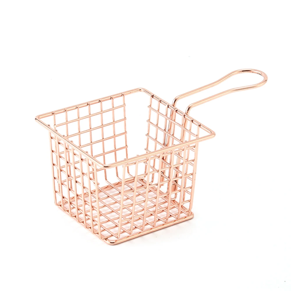 Fryer Basket Iron French Fry Holder Frying Strainer with Handle for Restaurant Home Rose Gold