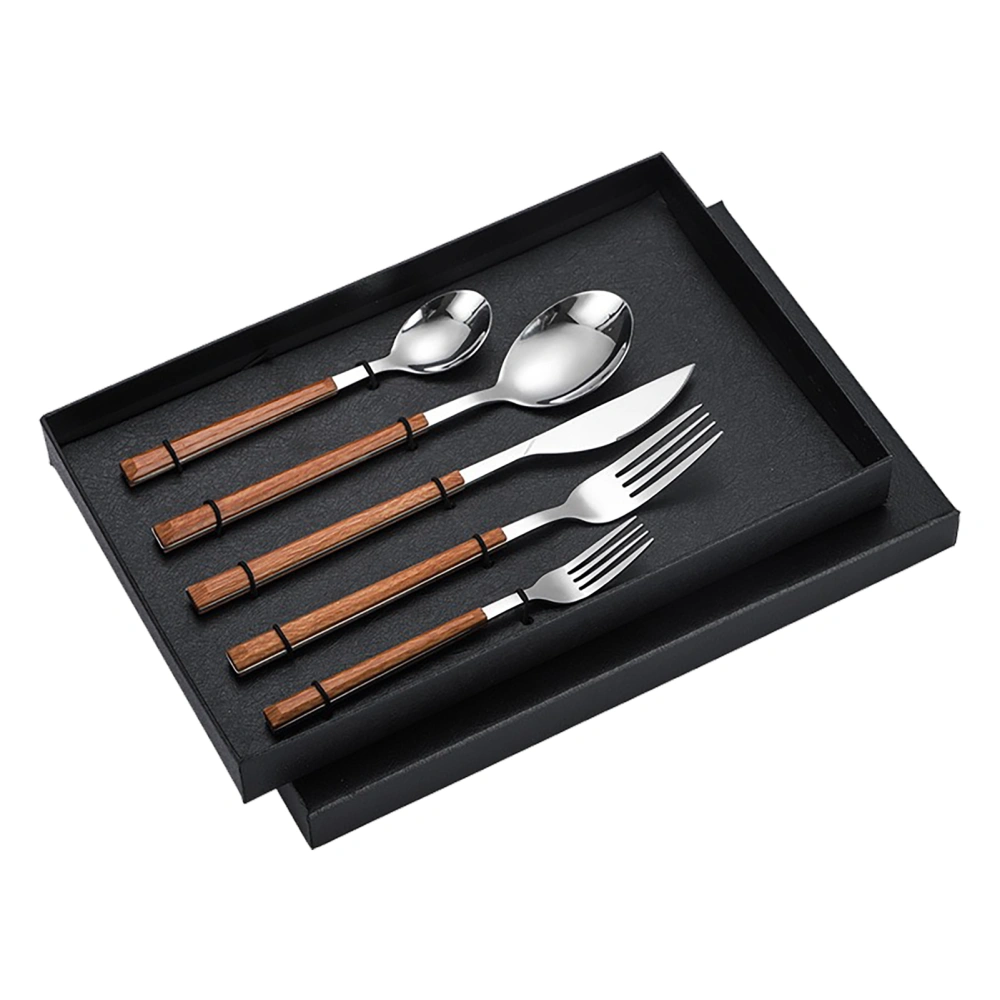 Tableware Cutlery Set Stainless Steel Dinner Knives Forks Spoons Eating Utensils High Hardness Flatware Set Wood Grain Handle