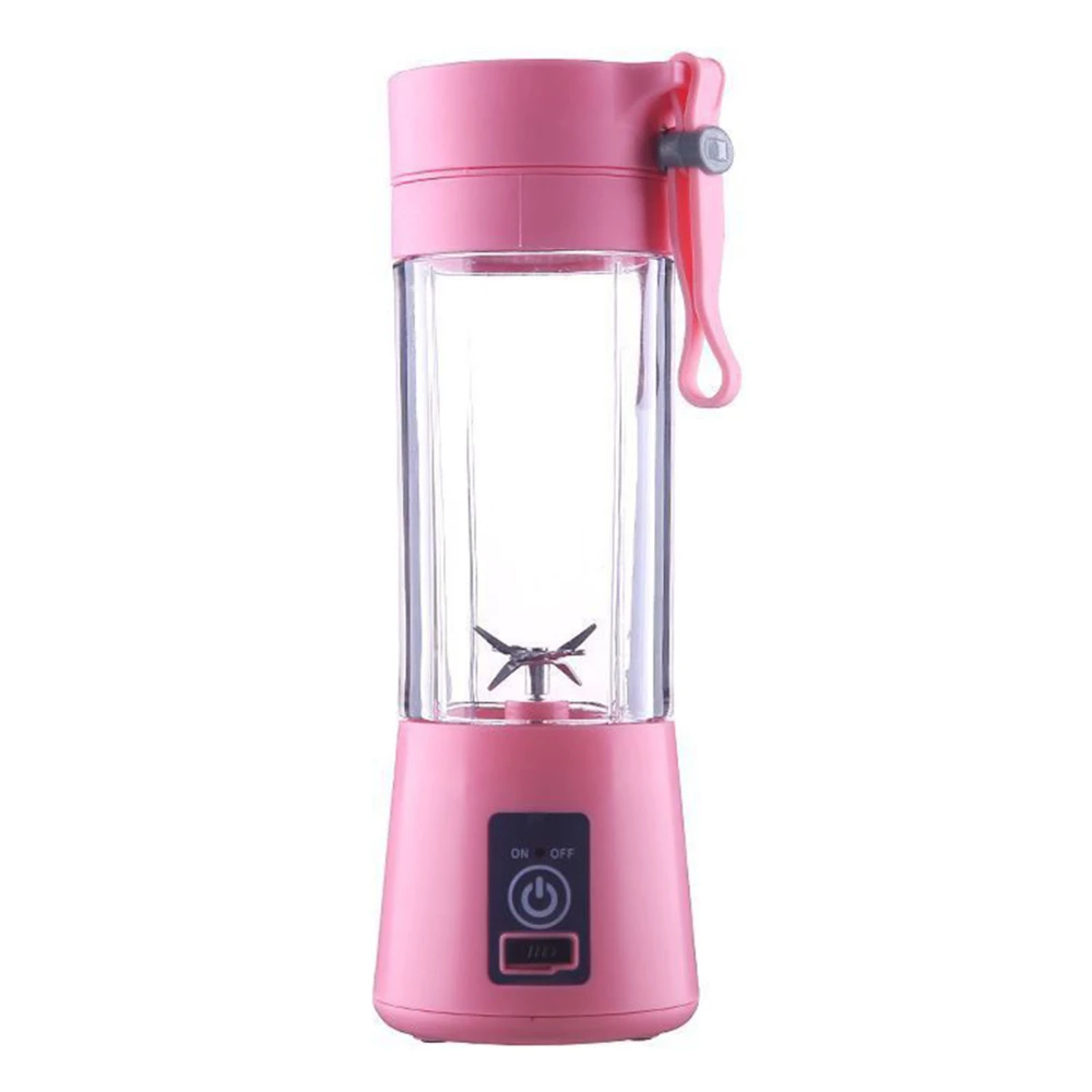 Portable Blender 380ml USB Rechargeable 6 Blade Blender Cup Electric Fruit Mixer for Baby Food Shakes Pink