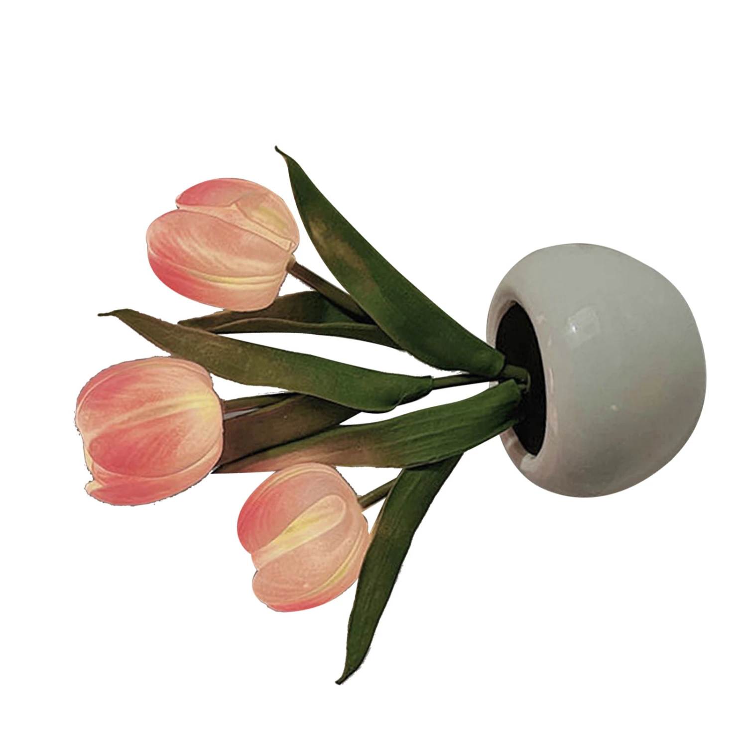 Tulip Night Light Soft Light Exquisite Ceramics PU Flower Table Lamp for Bookstores Cafes Battery Powered Ceramic Base Pink