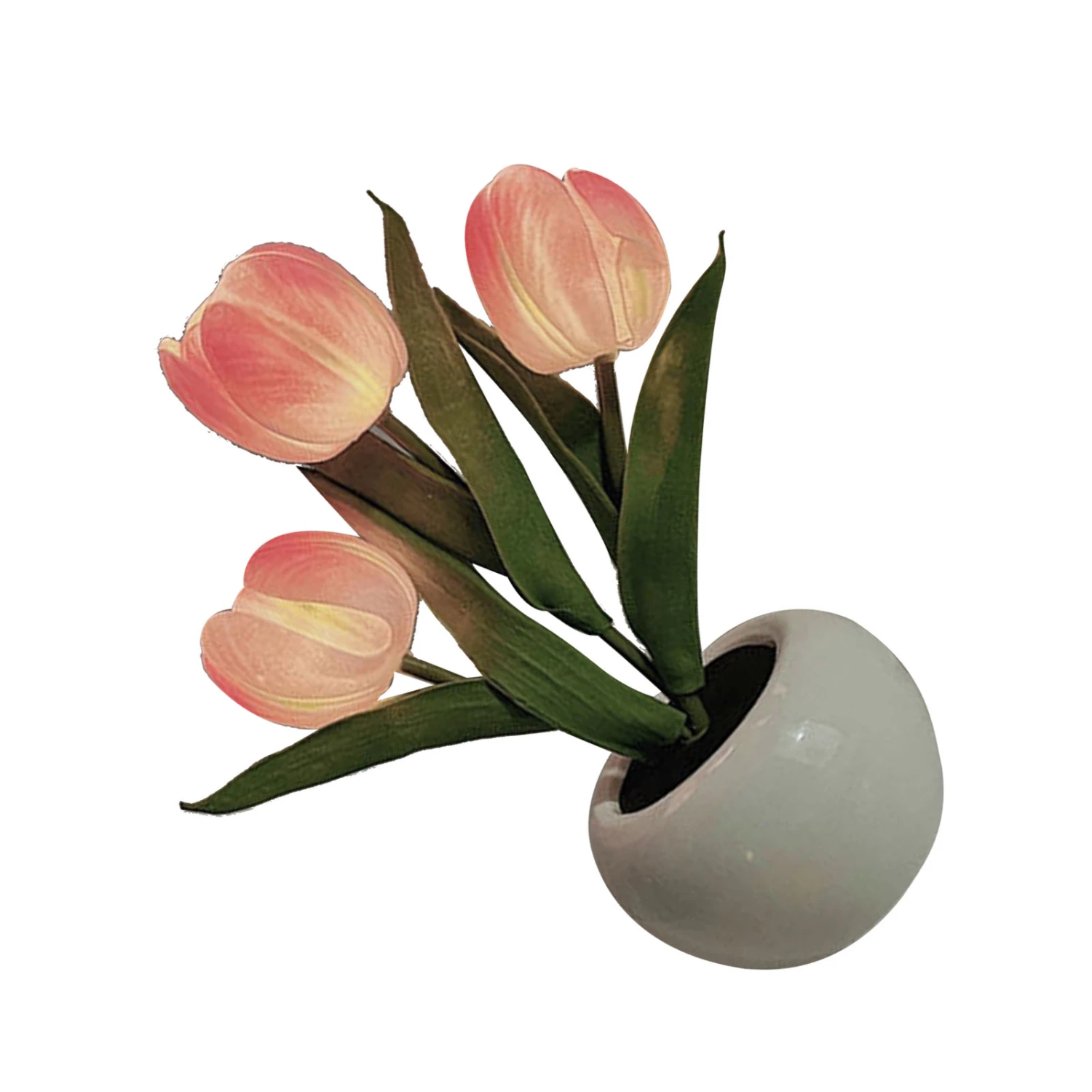 Tulip Night Light Soft Light Exquisite Ceramics PU Flower Table Lamp for Bookstores Cafes Battery Powered Ceramic Base Pink