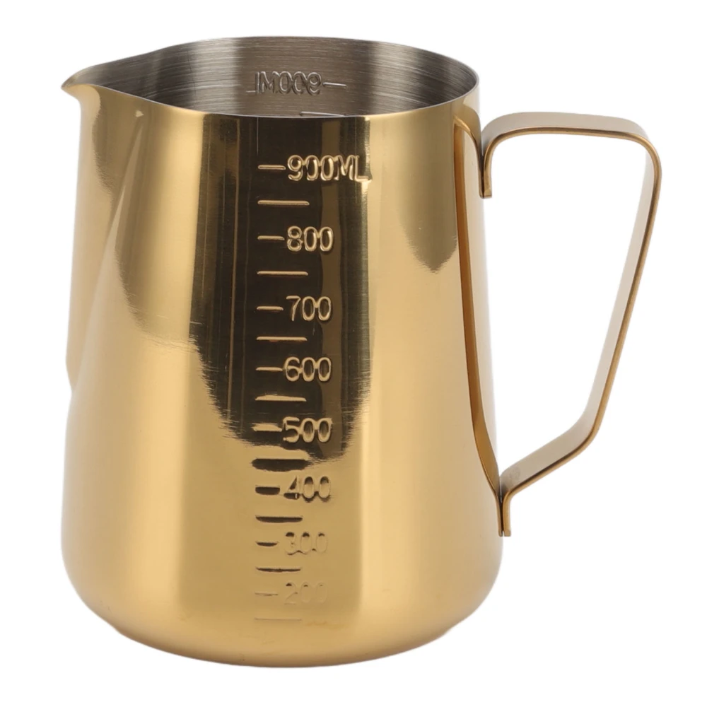 Milk Frothing Pitcher Dual Scale 304 Stainless Steel Milk Frother Cup Coffee Steaming Pitcher For Latte Art 900ML Gold