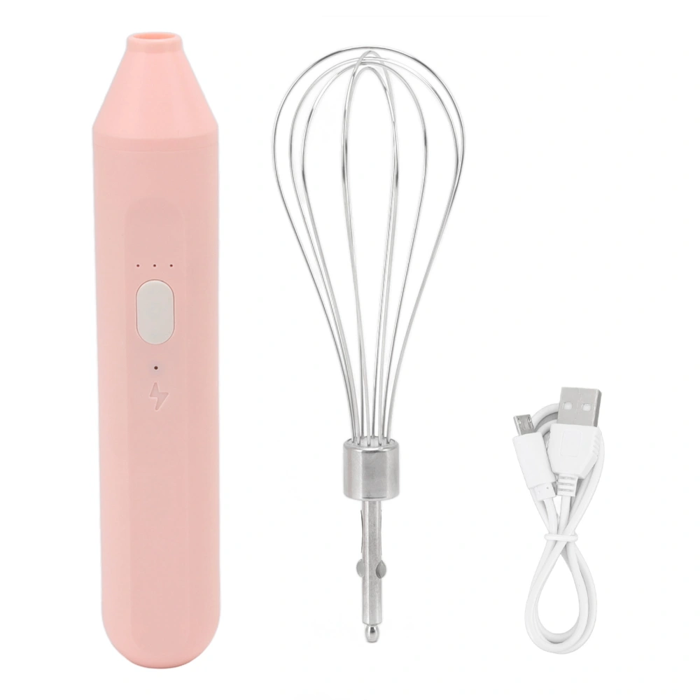 Electric Egg Beater Handheld USB Charging Milk Frother Portable Cordless Drink Mixer with Stainless Steel Whisk Pink