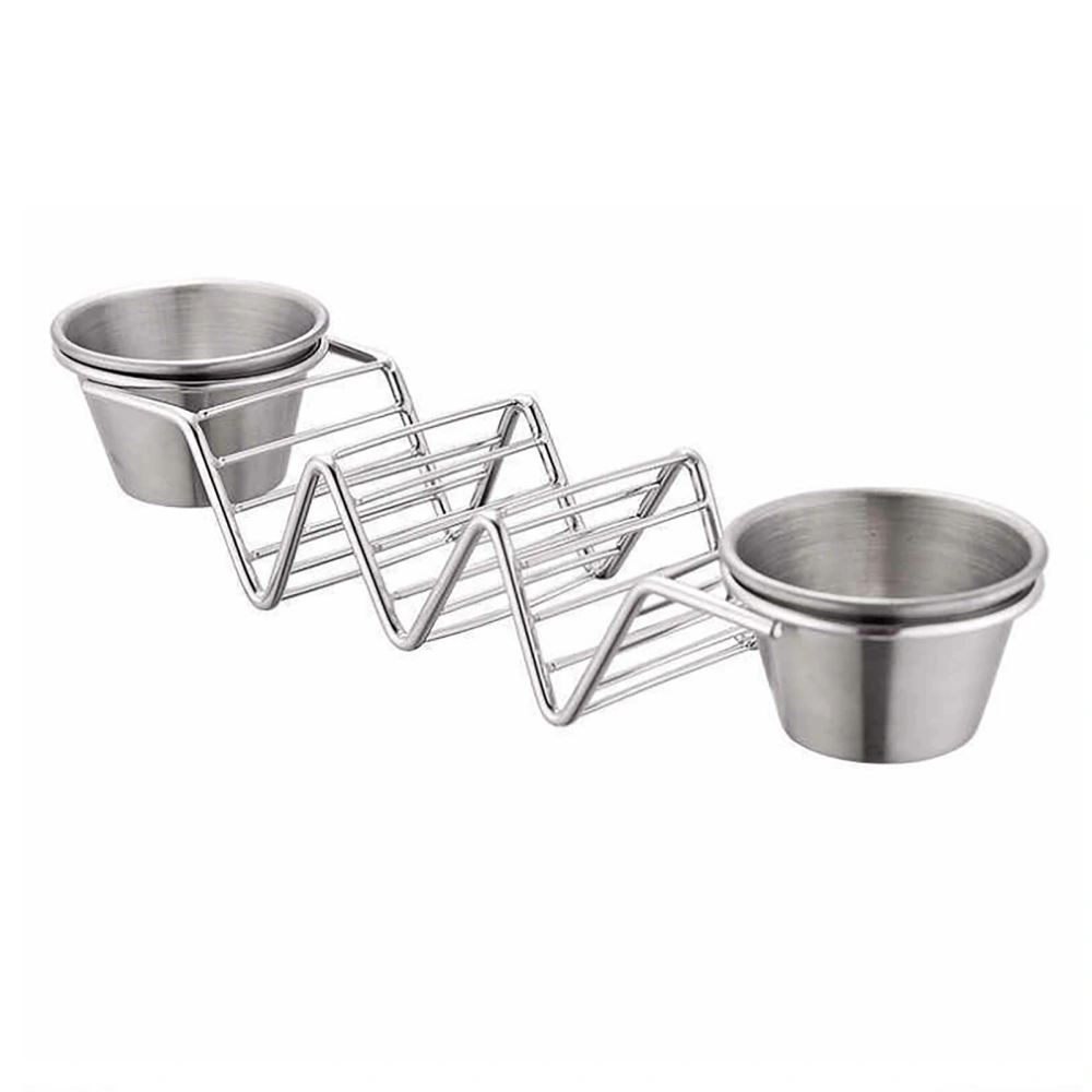 Taco Stand Stainless Steel 3 Grid V Shaped Glossy Taco Holder Rack for Kitchen Home with Double Side Sauce Cups