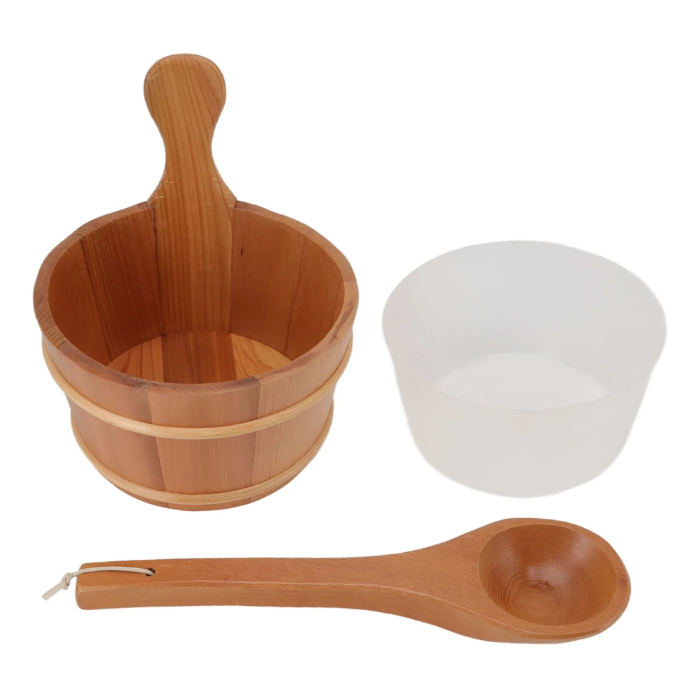 Sauna Bucket Ladle Set Leakage Proof Steam Room Wooden Barrel with Plastic Liner for SPA Swimming Pool 4L