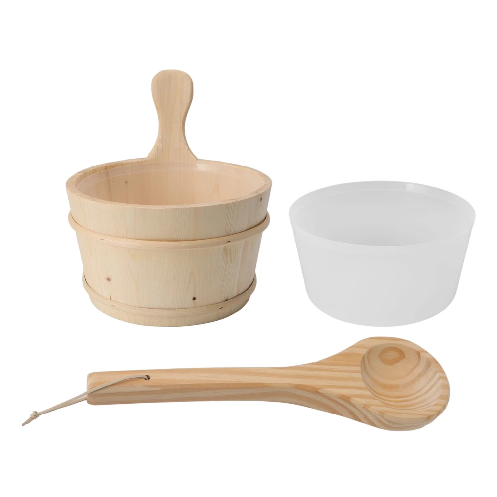 Wood 4L Sauna Bucket Ladle Set Sauna Accessories with Plastic Liner for SPA Swimming Pool Massage Bathtub