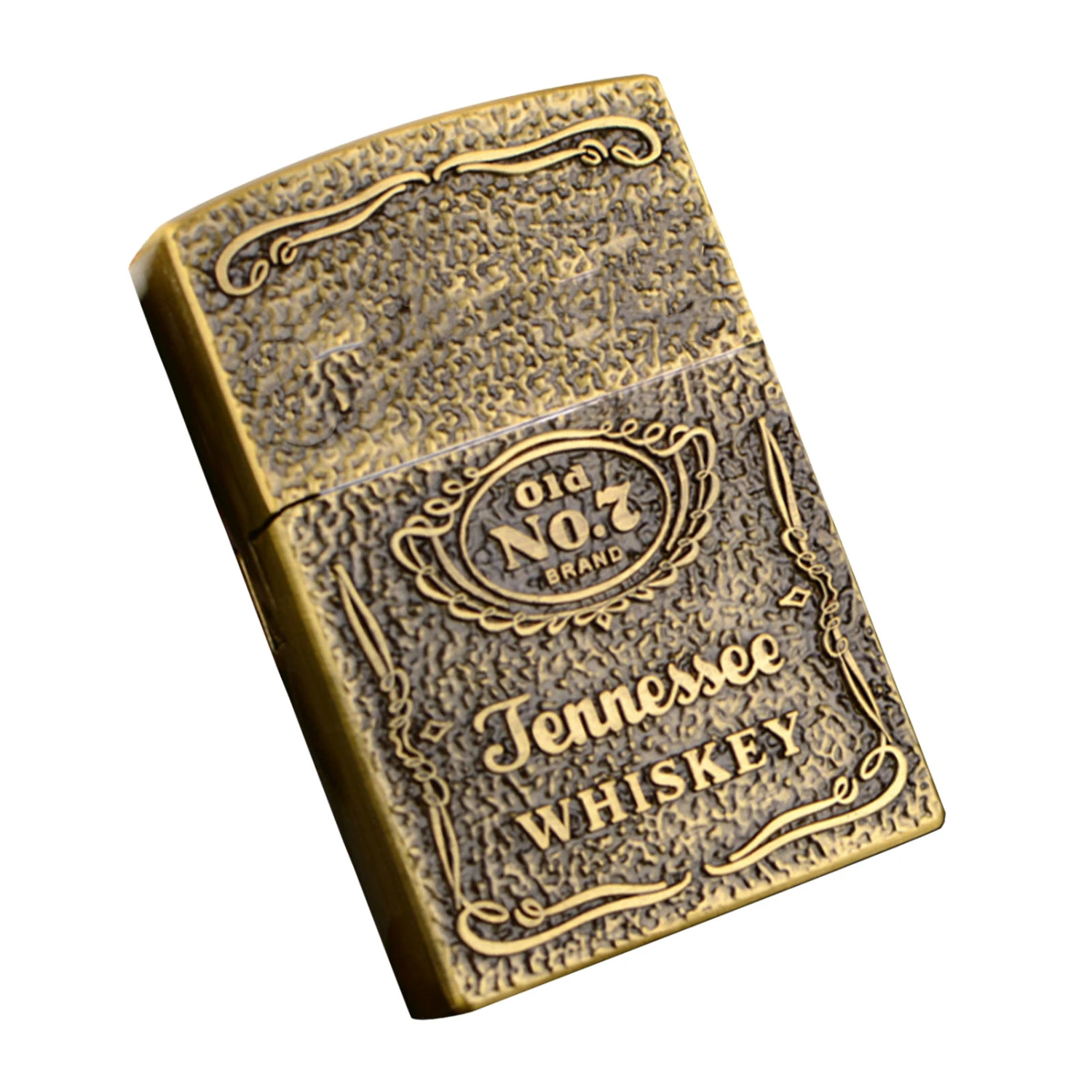 Flame Cigar Lighter with Wheel Flint Ingnition Vintage 3D Carving Refillable Butane Lighter for Men Dad Husband Gold