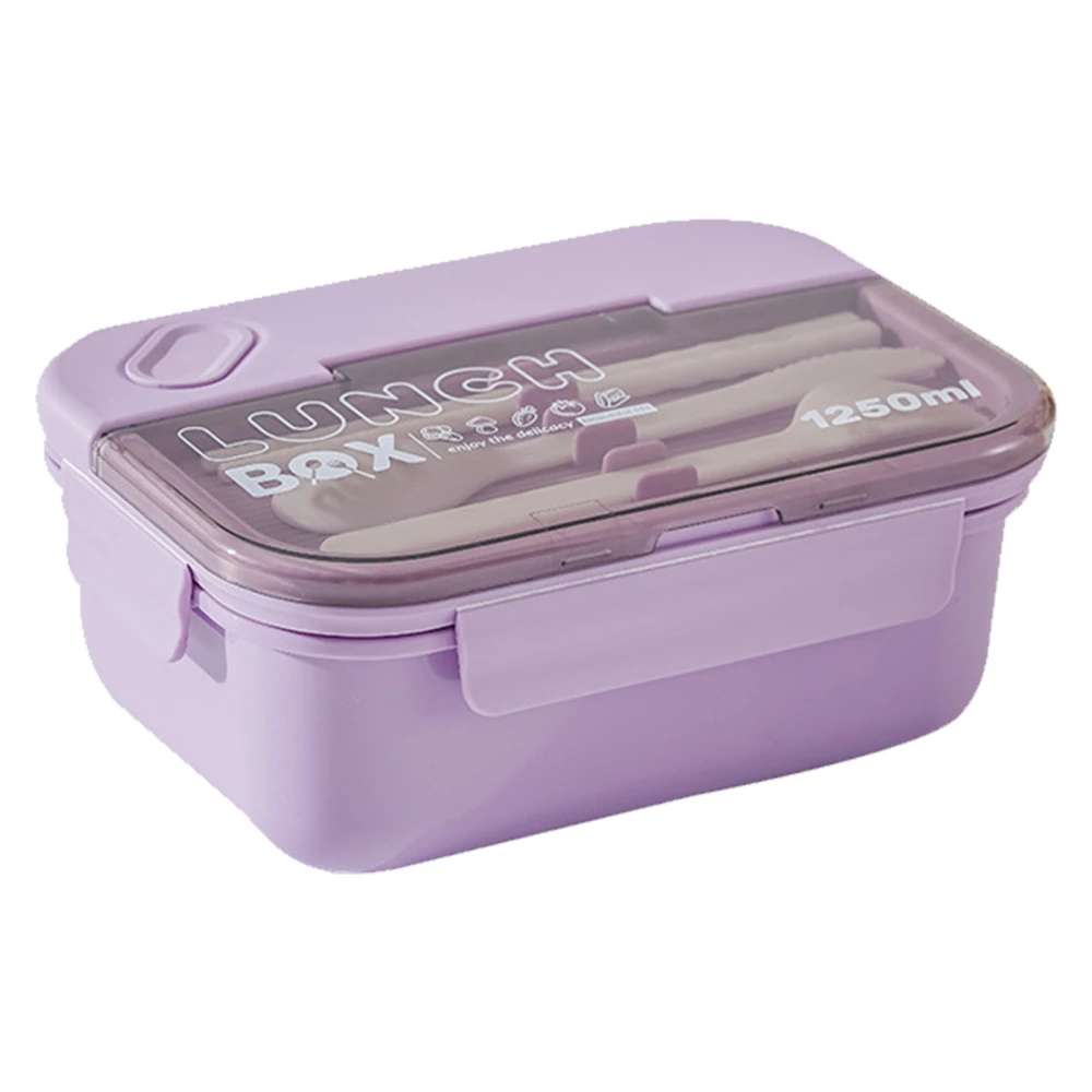 3 Compartment Lunch Box 1250ml Purple Anti Leakage PS PP Silicone Microwaveable Bento Lunch Box for Office