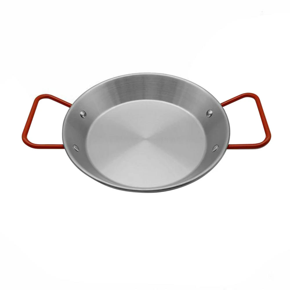 Seafood Rice Pot Prevent Scalding Thickened Stainless Steel Cooking Paella Pan with Dual Handle for Fried Chicken Snack Red Handle 20cm/7.9in