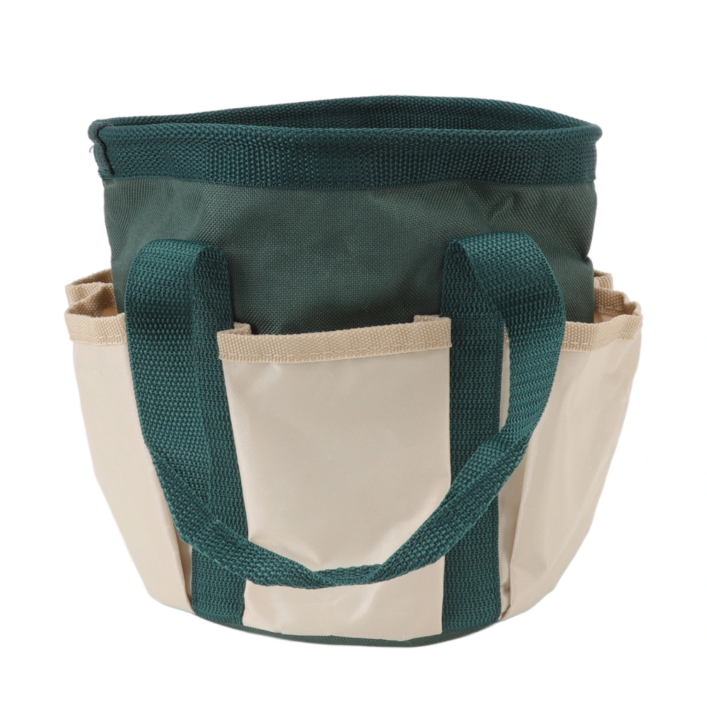 Round Garden Tools Bag 6 Pockets Oxford Cloth Gardening Tool Storage Tote for Men Women Gardener Green with Cream Color