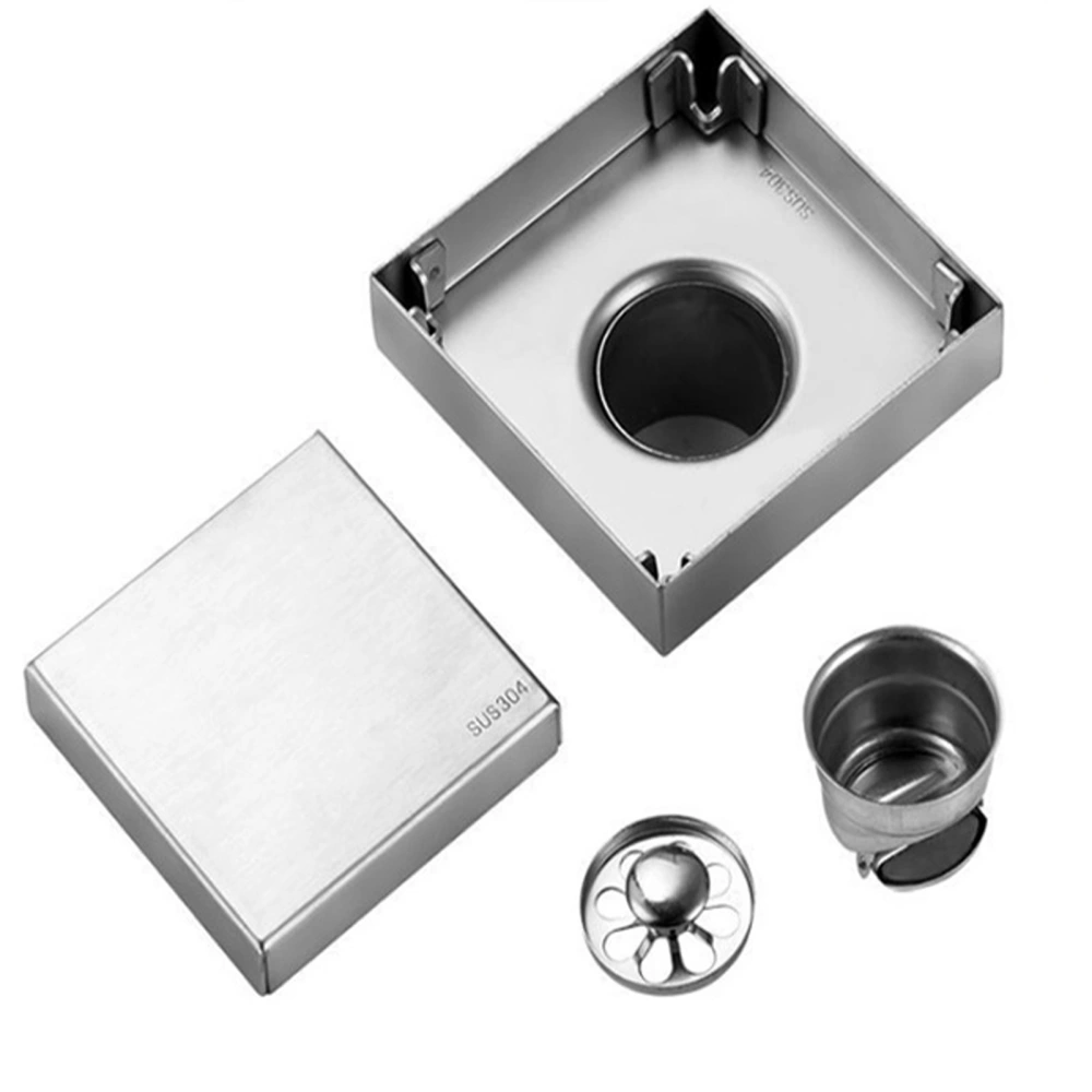 Square Shower Floor Drain with Filter Screen Stainless Steel Deodorant Floor Drain for Bathroom Concealed Floor Drain