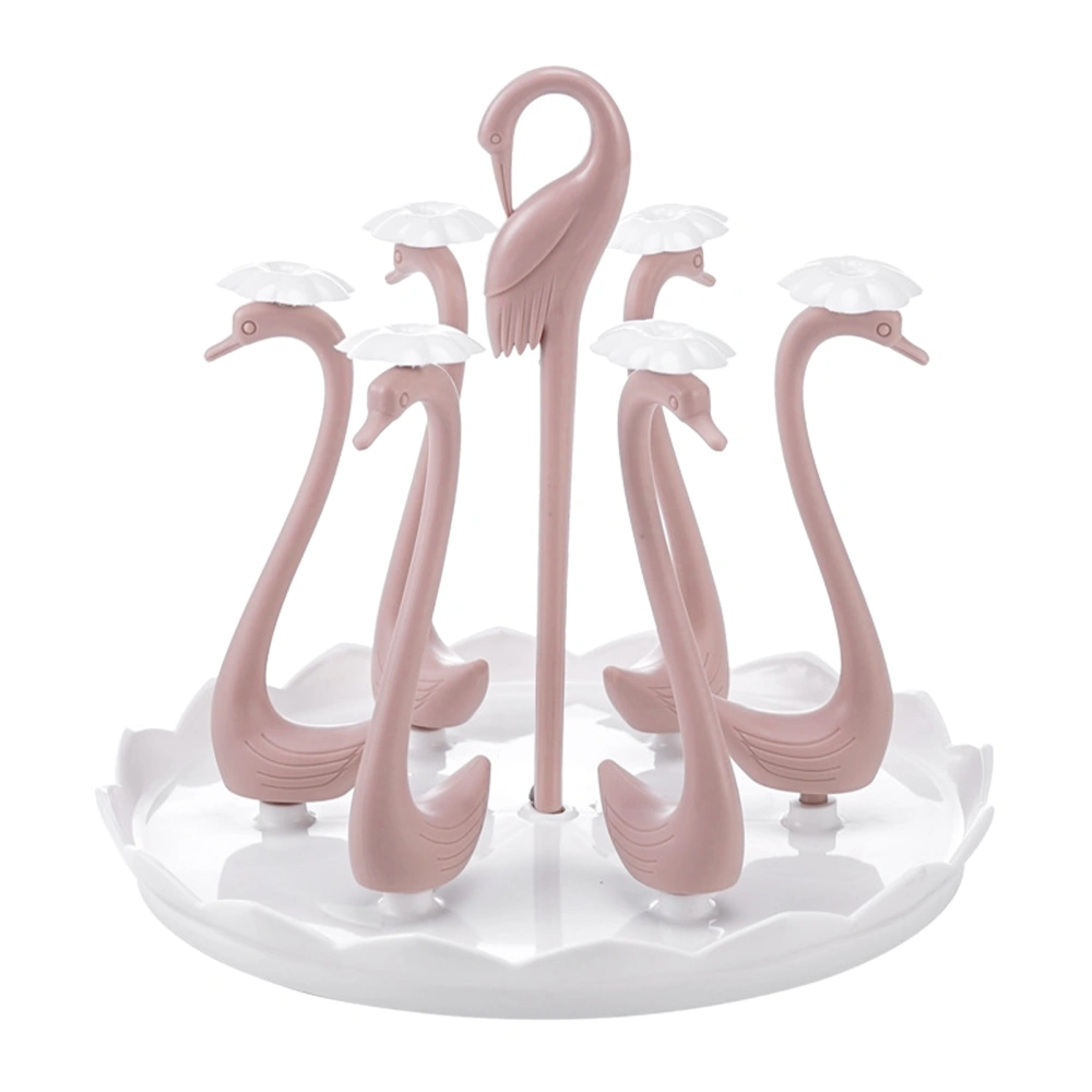 Swan Cup Holder with Rotating Drip Tray Plastic Rotatable Drinking Cup Drainer Stand Rack for Home Kitchen Pink 6 Heads