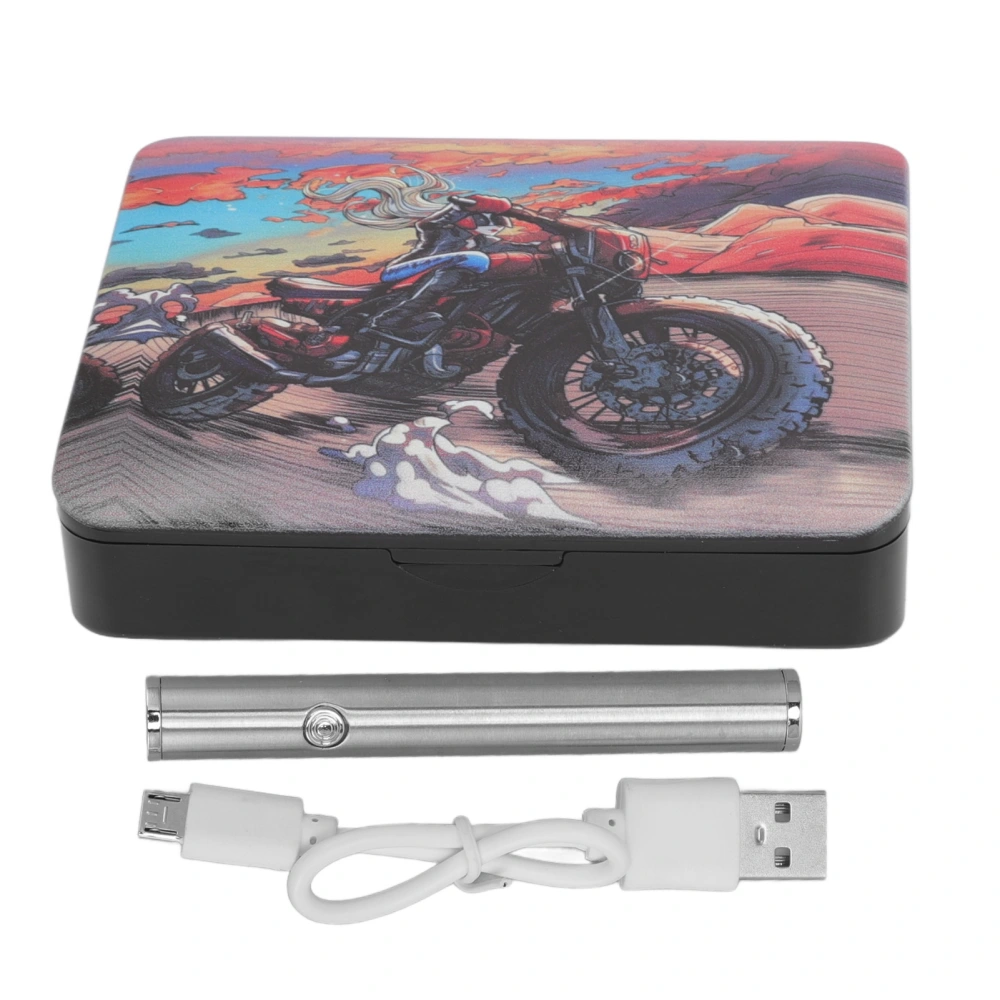 Cigarette Case Overcharge Protection No Noise Ignition Rechargeable Cigarette Box with Lighter Breathing Light Motorcycle Pattern