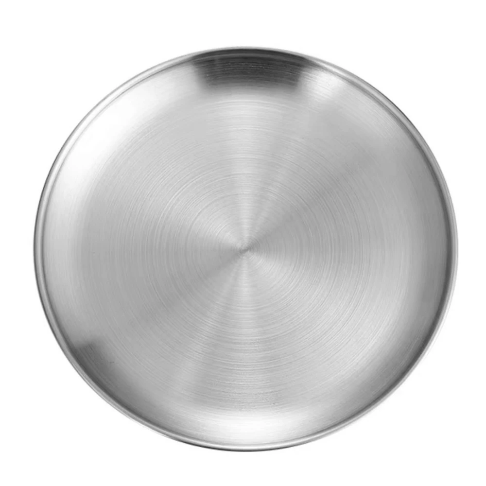 Stainless Steel Round Pizza Pan Tray Diameter 11.8in Round Brushed Metal Dinner Plates for Cake Dessert Fruit Western Cuisine