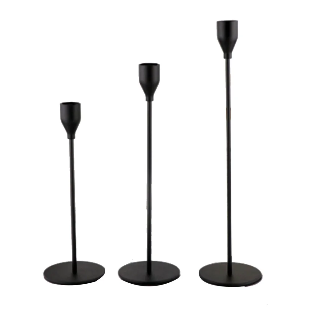 Candlestick Holder Matte Romantic Decorative Metal Tapered Candle Stand for Wedding Party Dinner Black 3pcs