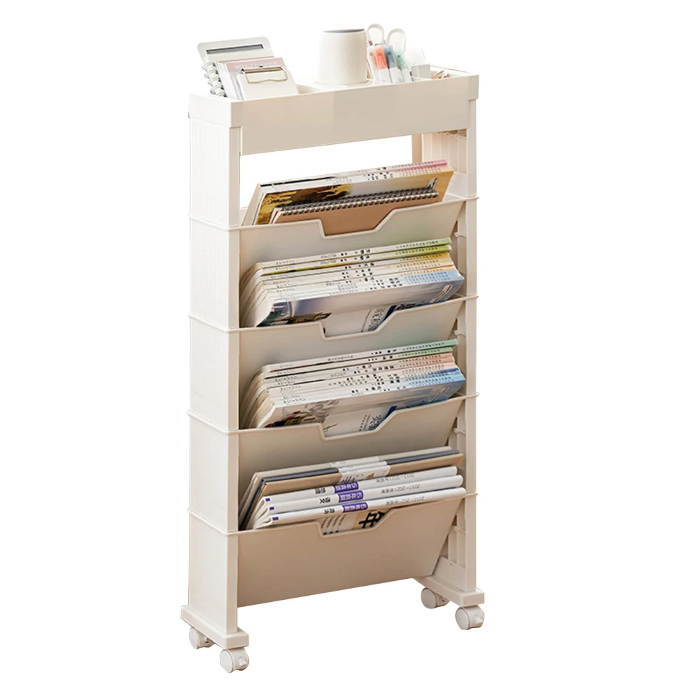 Classroom Bookshelf Multilayer with Universal Wheel Book Storage Shelving for Living Room