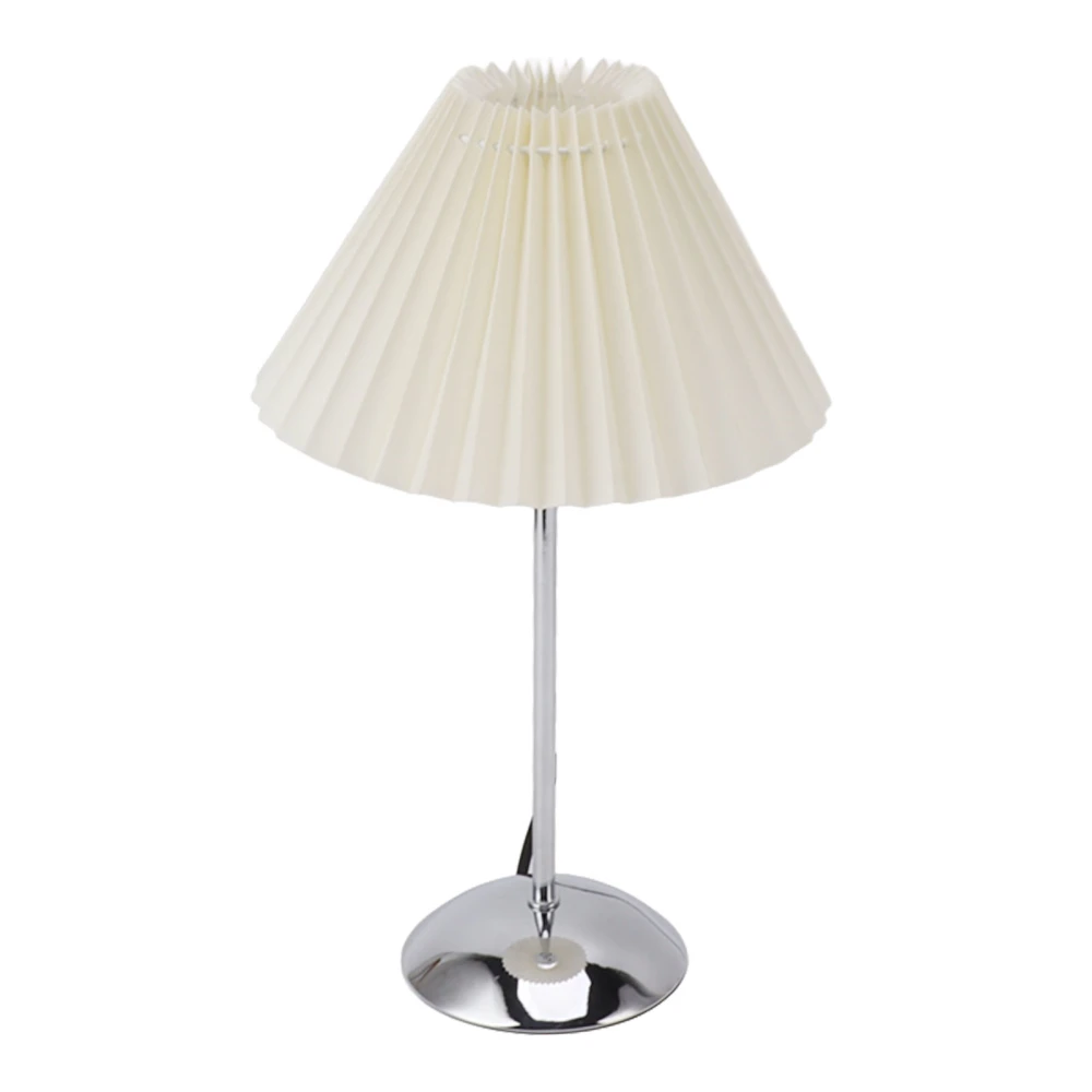 LED Table Lamp Metal Nightstand Bedside Lamp 3 Color with Cloth Pleated Lampshade for Bedroom Living Room