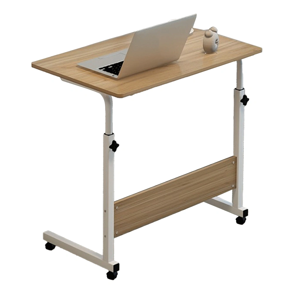 Liftable Bedside Table 60 X 40cm C Shape Metal Frame Mobile Laptop Desk for Home Sofa Wood Color