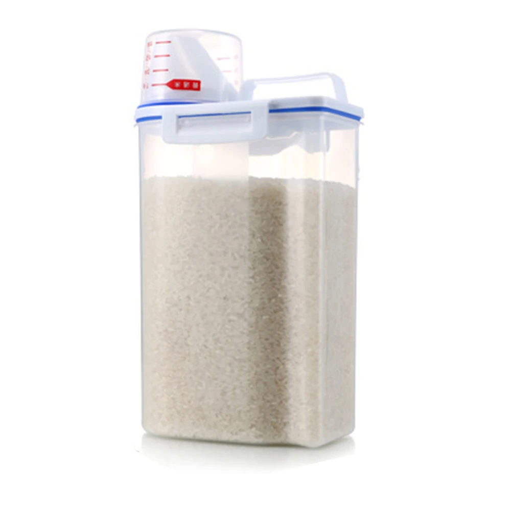 Rice Storage Barrel 2KG Capacity BPA Free Airtight Cereal Container with Measuring Cup Lid for Grain Flour Nuts