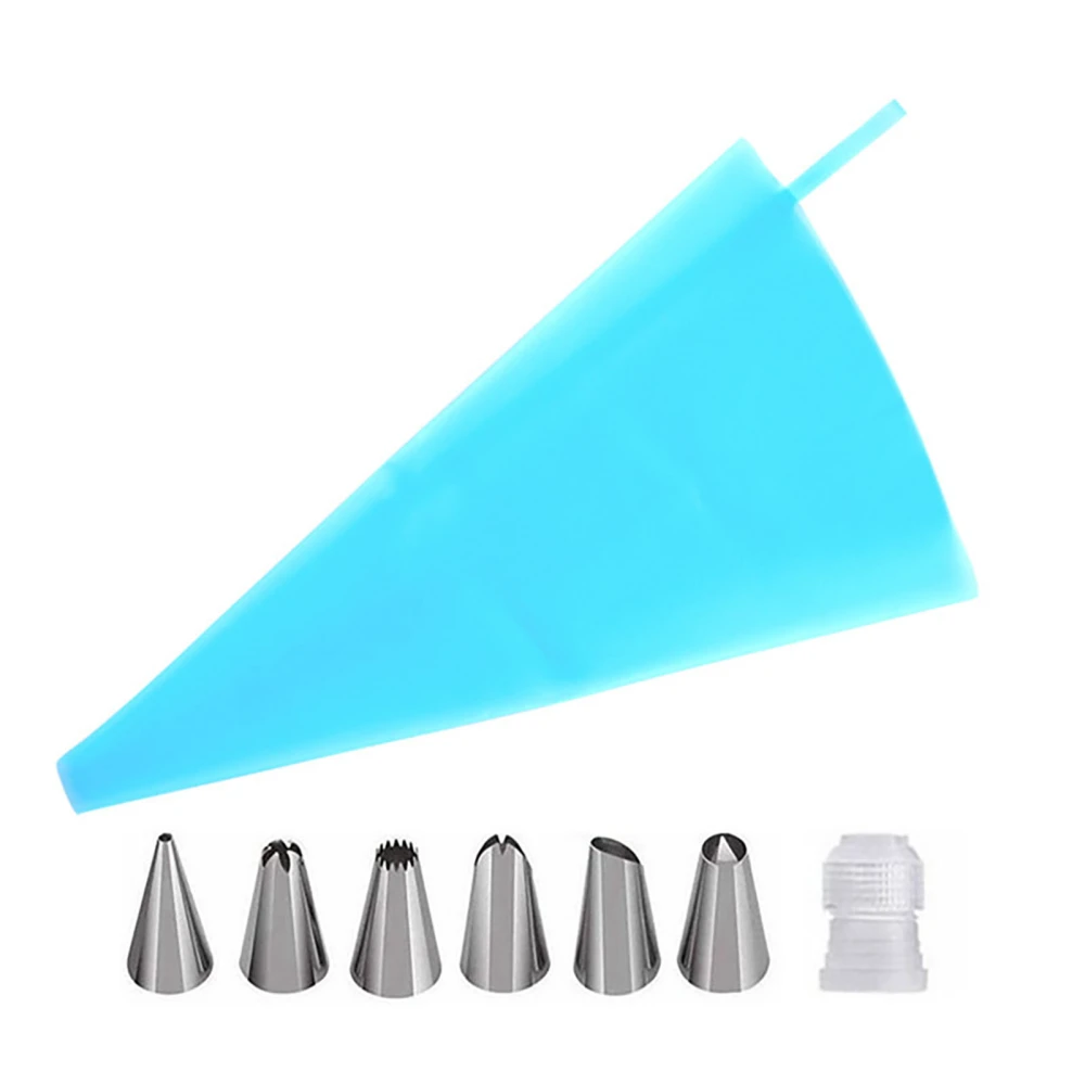 Piping Bags and Tips Set Cake Decorating Supplies for Baking TPU Pastry Bags Stainless Steel Tips Blue