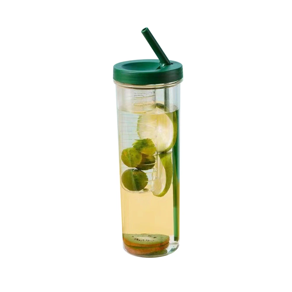 700ml Straw Cup Transparent Plastic Water Bottle with Straw Portable Juice Cup Drinking Bottle Grass Green