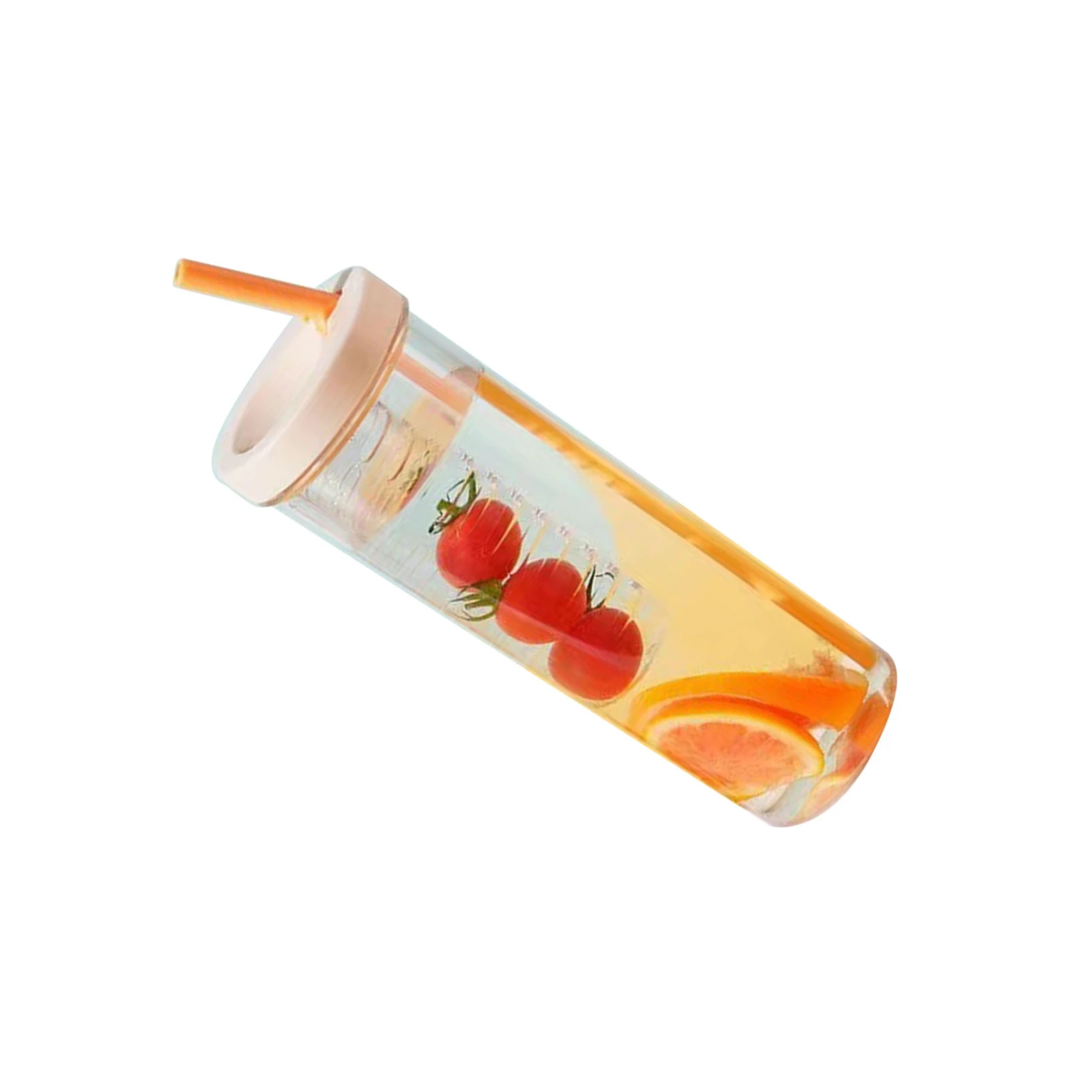 700ml Straw Cup Transparent Plastic Water Bottle with Straw Portable Juice Cup Drinking Bottle Pale Yellow