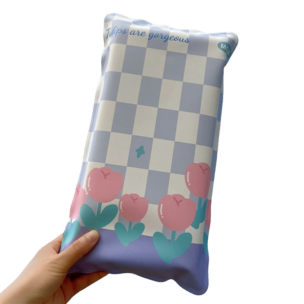 Water Filling Ice Pillow Multifunctional Summer Cartoon Cooling Cushion Mat Chair Pad for Children Blue Plaid Tulips