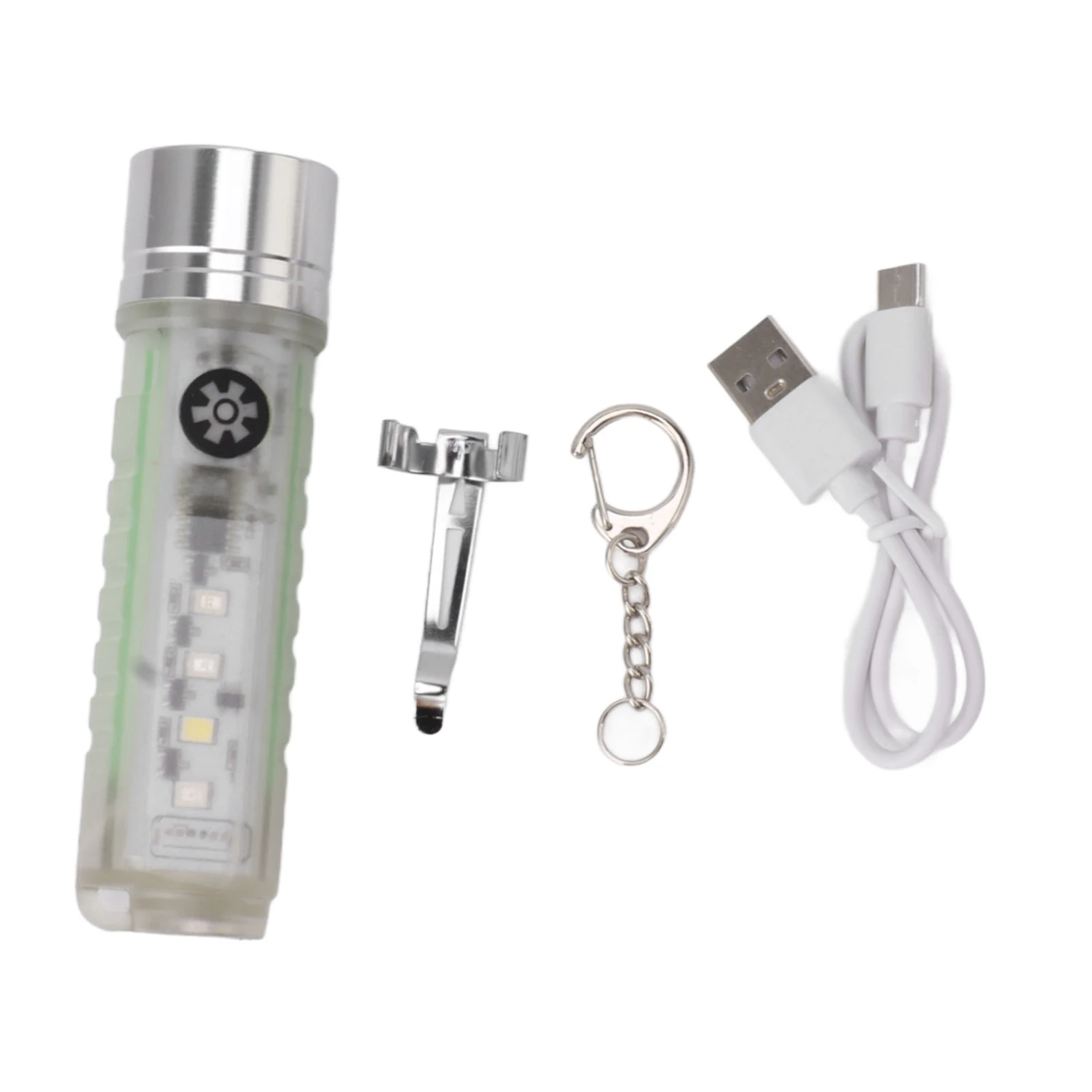 White Small Keychain Flashlight USB Type C Rechargeable IP65 Waterproof LED Mini Keyring Flashlight