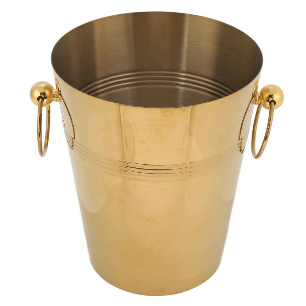 Ice Bucket with Handles Stainless Steel Large Capacity Metal Beverage Bucket for Beer Champagne Gold L