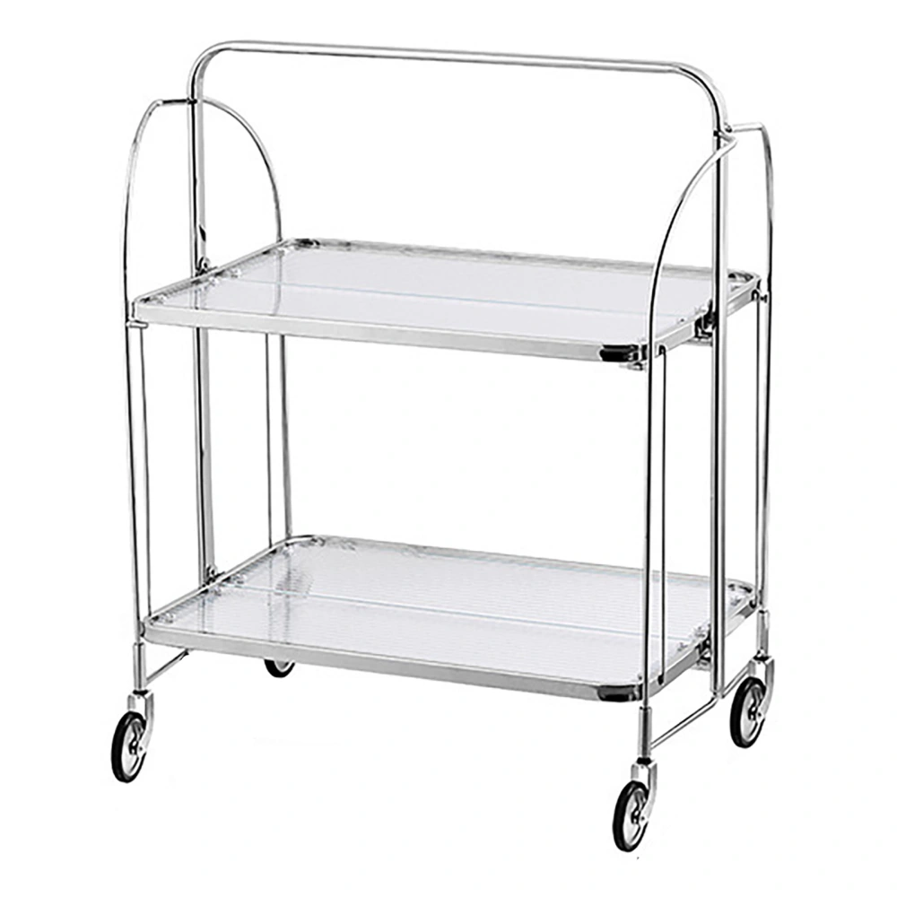 Storage Rolling Cart 2 Tier Glass Utility Organization Mobile Shelving for Bedroom Living Room Dining Room