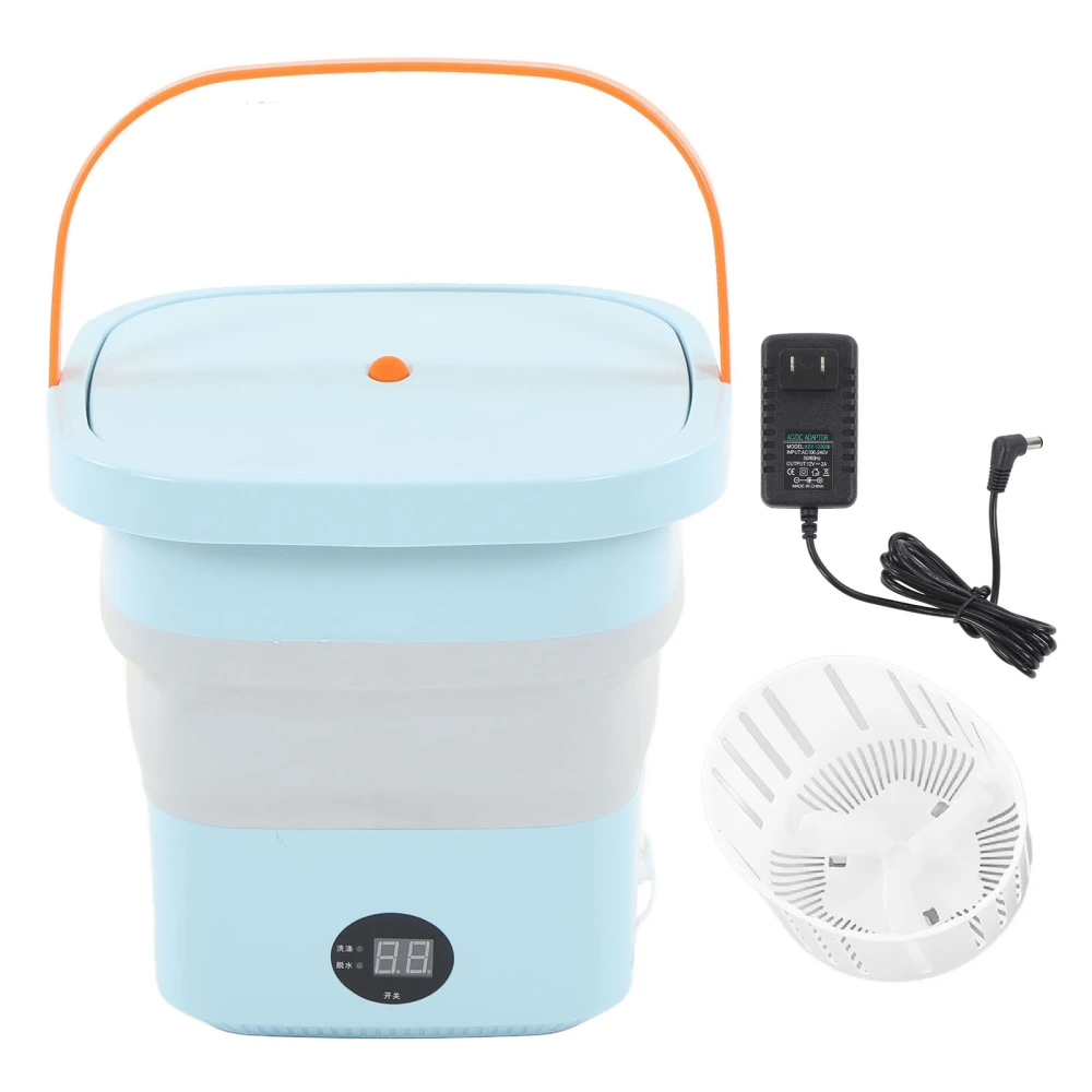 Mini Portable Bucket Washer 6L Foldable Automatic Washing Machine with LCD Panel Display for Drom RV Travel Apartment 100 to 240V Blue US Plug