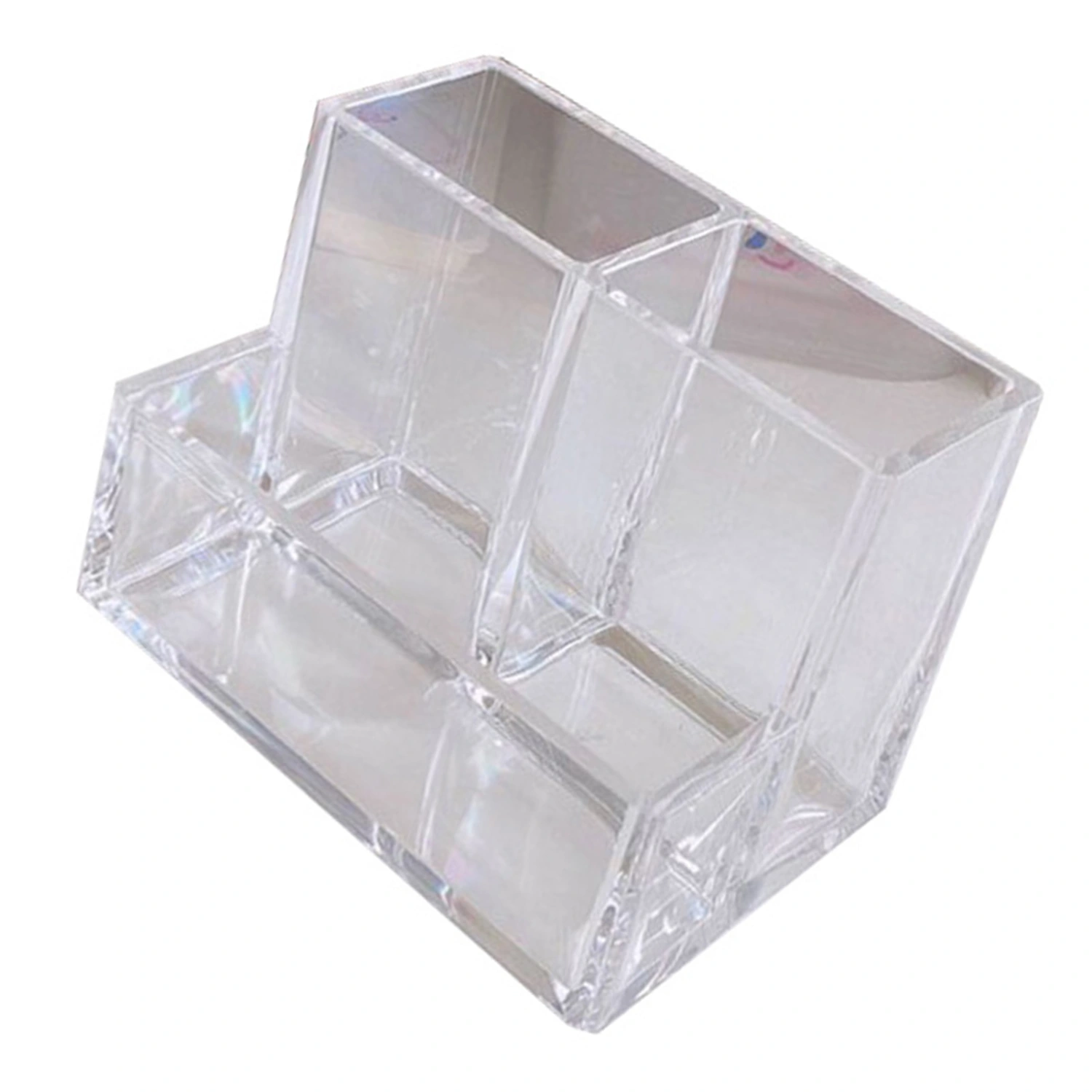 Clear Pencil Organizer Cup Acrylic 3 Compartments Thickened Transparent Pen Holder for Countertop Desk