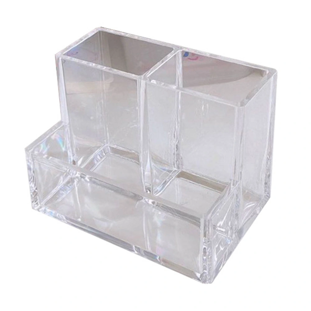 Clear Pencil Organizer Cup Acrylic 3 Compartments Thickened Transparent Pen Holder for Countertop Desk