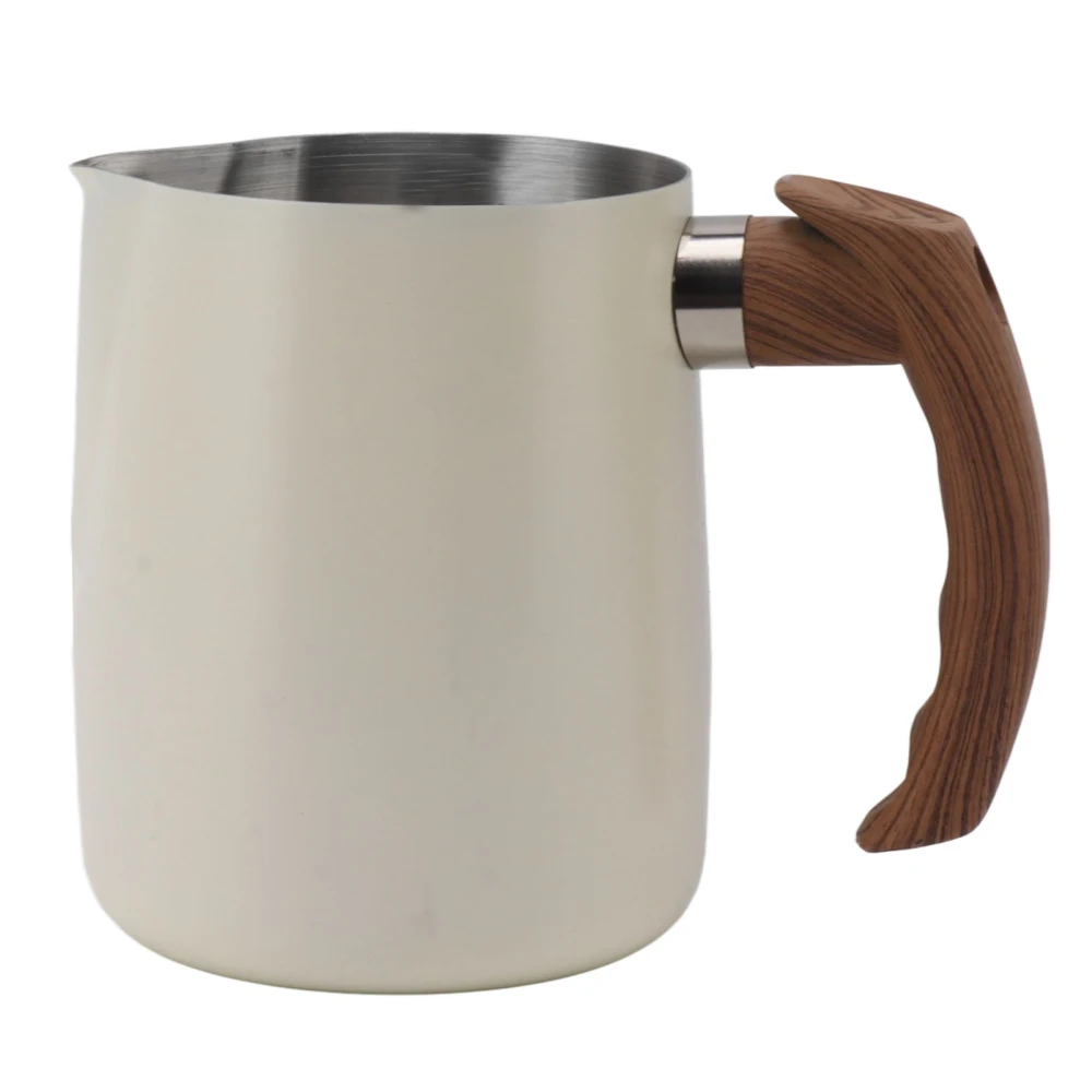 Milk Frothing Cup Inner Scale 304 Stainless Steel Dripless Spout Coffee Steaming Pitcher with Handle Pearl White 600ml