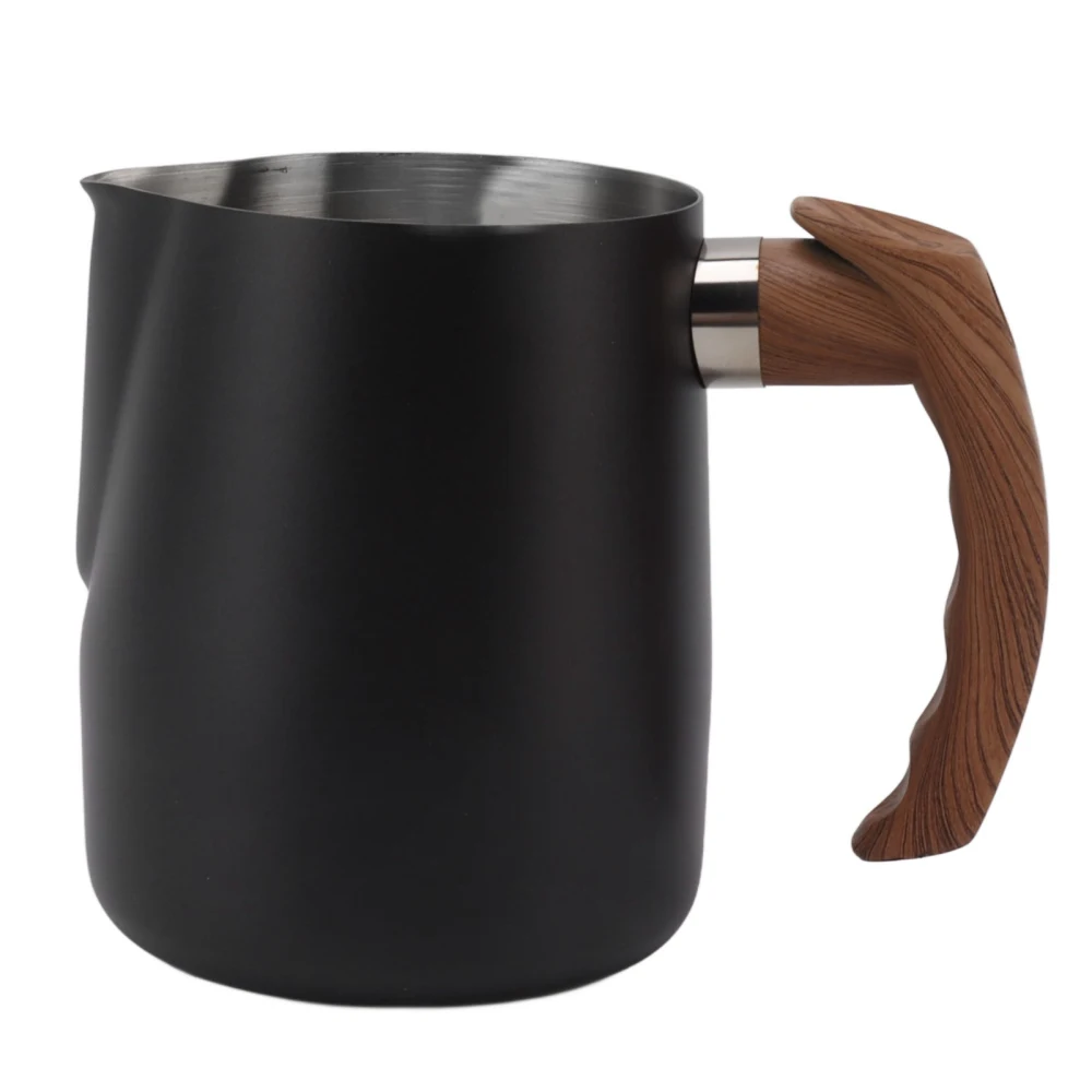 Milk Frothing Cup Inner Scale 304 Stainless Steel Dripless Spout Coffee Steaming Pitcher with Handle Matte Black 1000ml