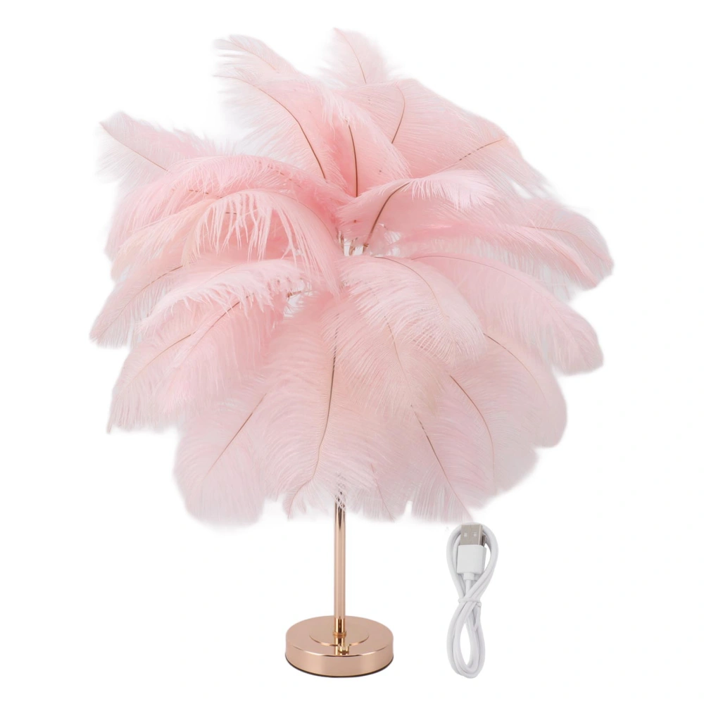 Decorative Table Lamp 30PCS Feathers USB Rechargeable Light Touch Control Desk Light Built in Battery Pink