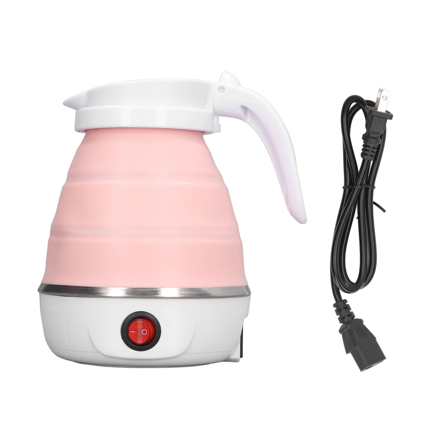 Folding Electric Kettle 0.6L 400W US Plug 110V Collapsible Hot Water Kettle for Hot Milk Coffee Tea Boiling Water Pink