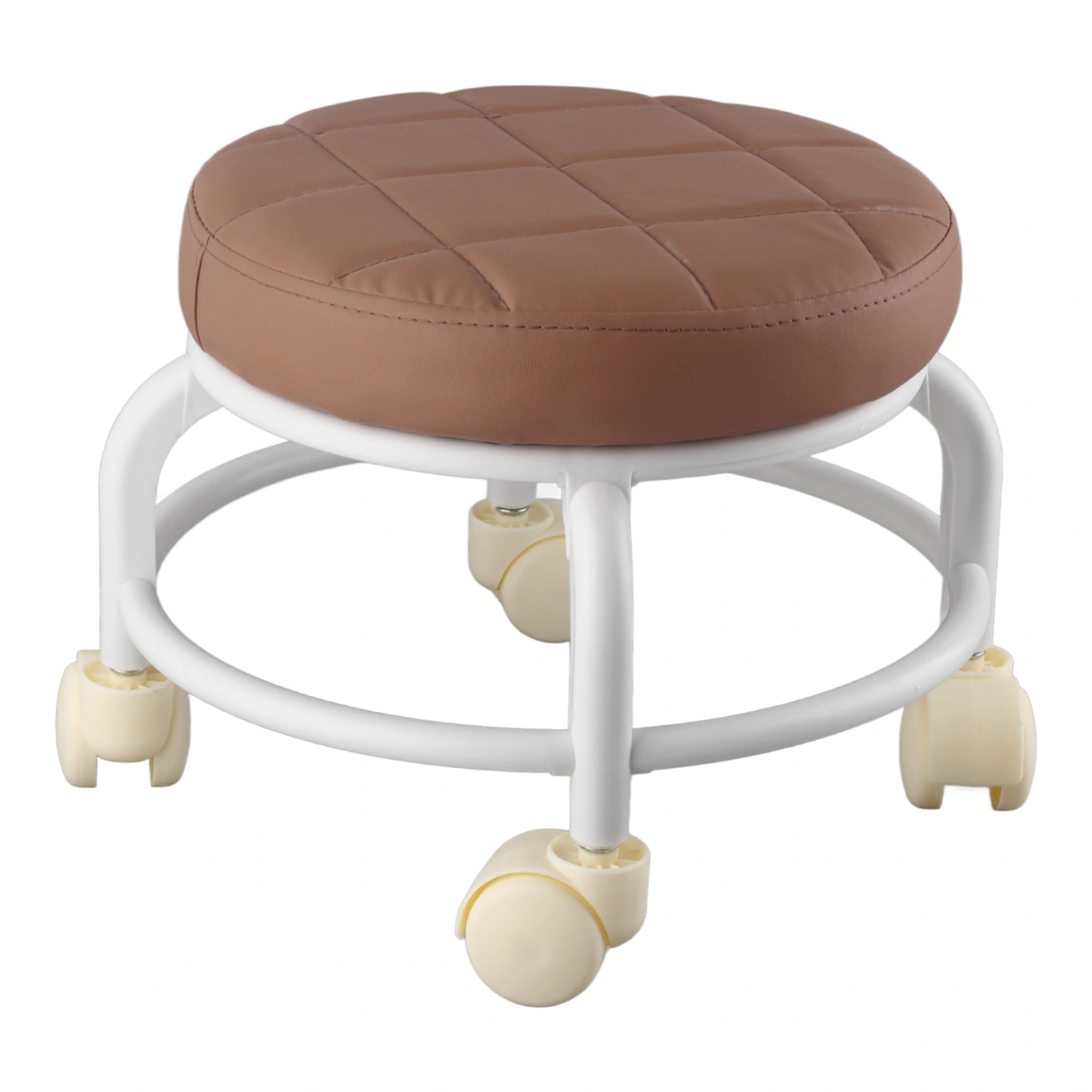 Rolling Ottoman High Density Memory Foam Waterproof Quiet Wheels Double Layers Footrest Stool for Family Office Coffee Color