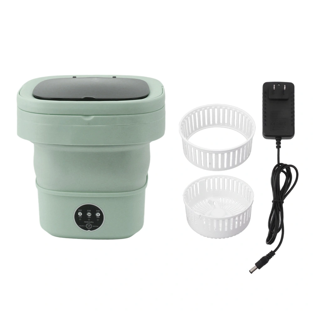 Small Folding Washing Machine TPE and PP 100‑240V Built in Dehydrator 6L Mini Portable Bucket Washer for Underwear Sock Green US Plug