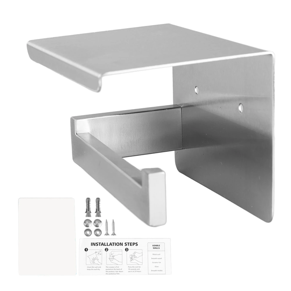 Punch Free Toilet Paper Holder Stainless Steel Toilet Paper Holder with Shelf for Bathroom Washroom AK68