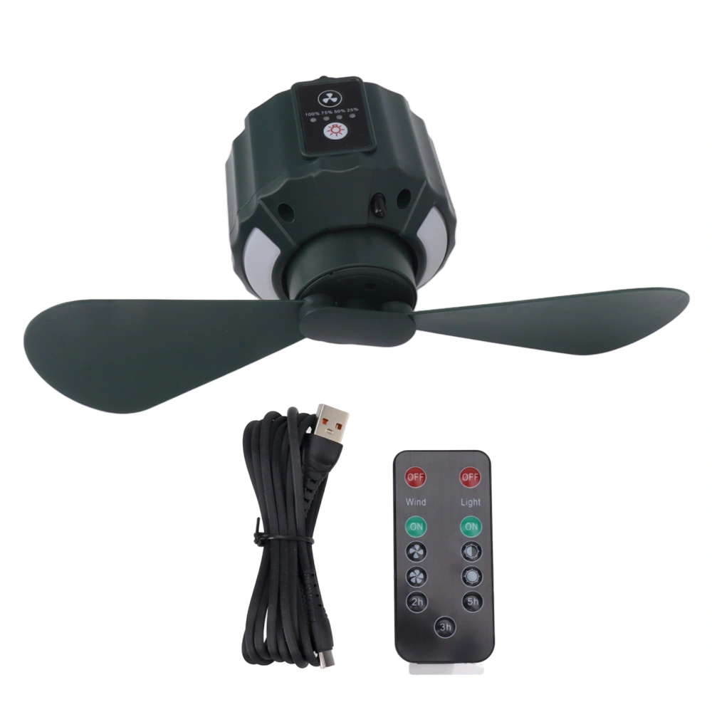 Green Cordless USB Small Ceiling Fan 10400mAh Outdoor Camping Rechargeable LED Remote Control Fan Light