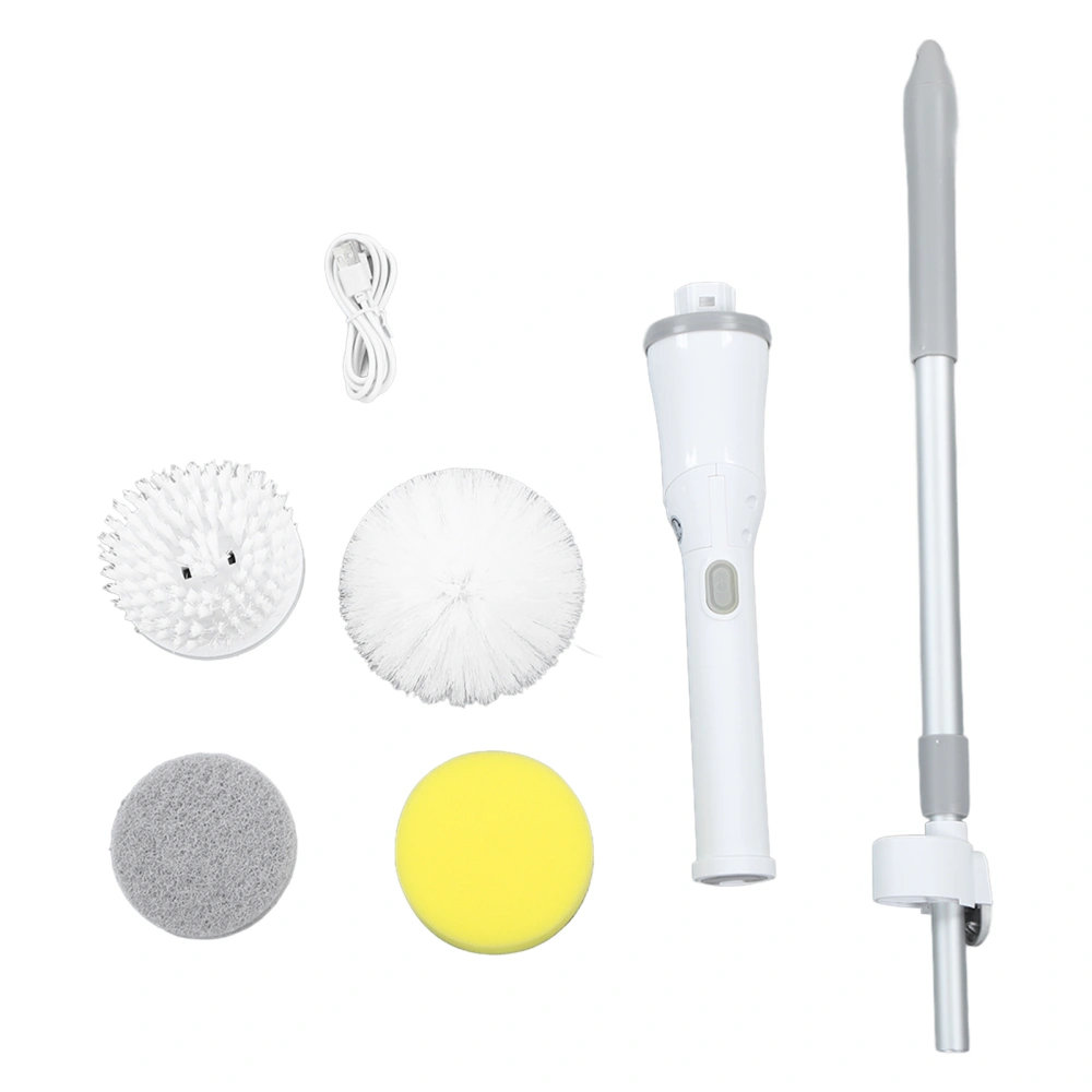 Electric Spin Scrubber Cordless Spin Scrubber with 6 Replaceable Brush Heads Extension Handle Cleaning Brush for Floor Tile White