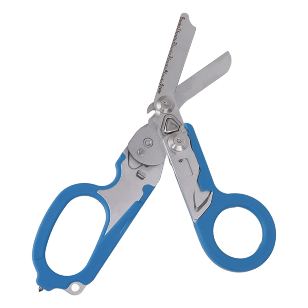 Emergency Response Shears Stainless Steel Multifunctional Foldable Scissors Pliers for Outdoor Camping Rescue Tool Blue