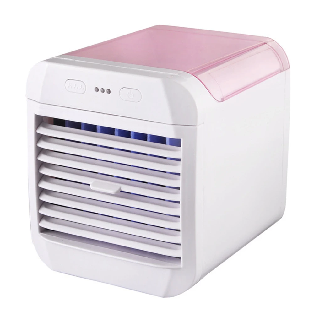 Portable Air Conditioner Mini Cooling Fan Air Cooler 3 Wind Speed Desktop USB Powered Humidifier Night Light Fan Pink