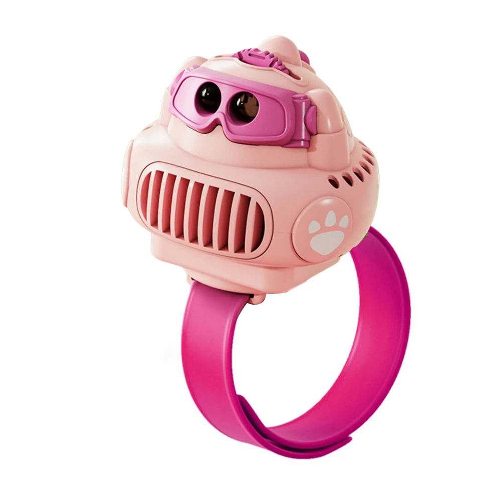 Dinosaur Projection Watch Fan Small Cartoon 3 Wind Speed Fan USB Rechargable with Comfortable Wrist Strap Gifts for Kids with Built in Battery Pink