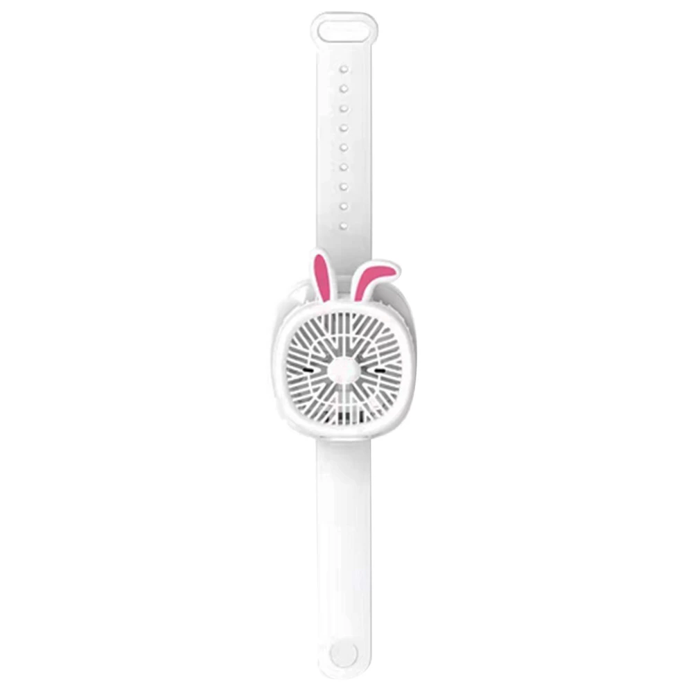 Mini Fan Watch USB Charging Rechargeable 3 Gear Portable Wrist Strap Hand Held Fan with Colorful LED Lights White Rabbit