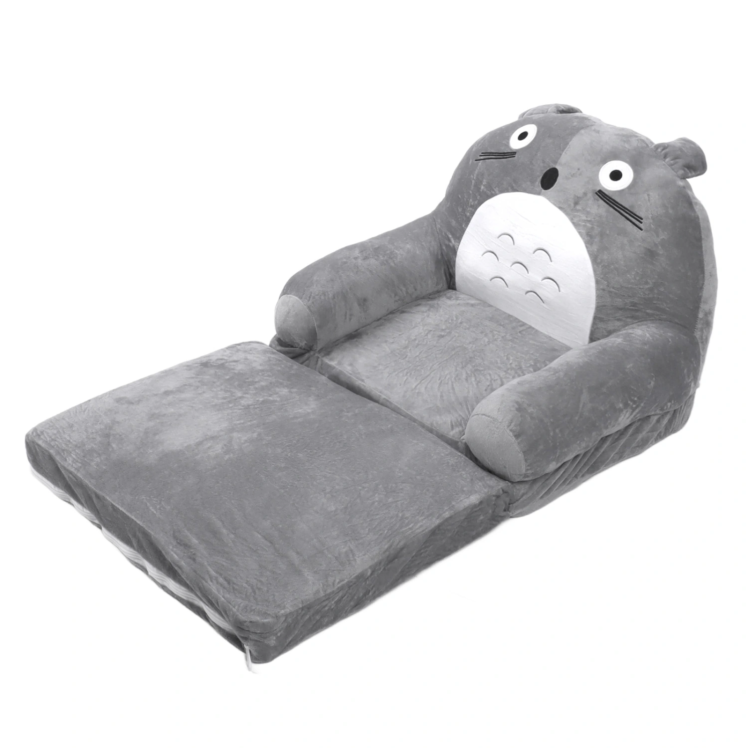 Foldable Kids Sofa Soft Breathable Cartoon Animal Toddler Couch Bed with Armrest for Living Room Bedroom Gray White 2 Layers